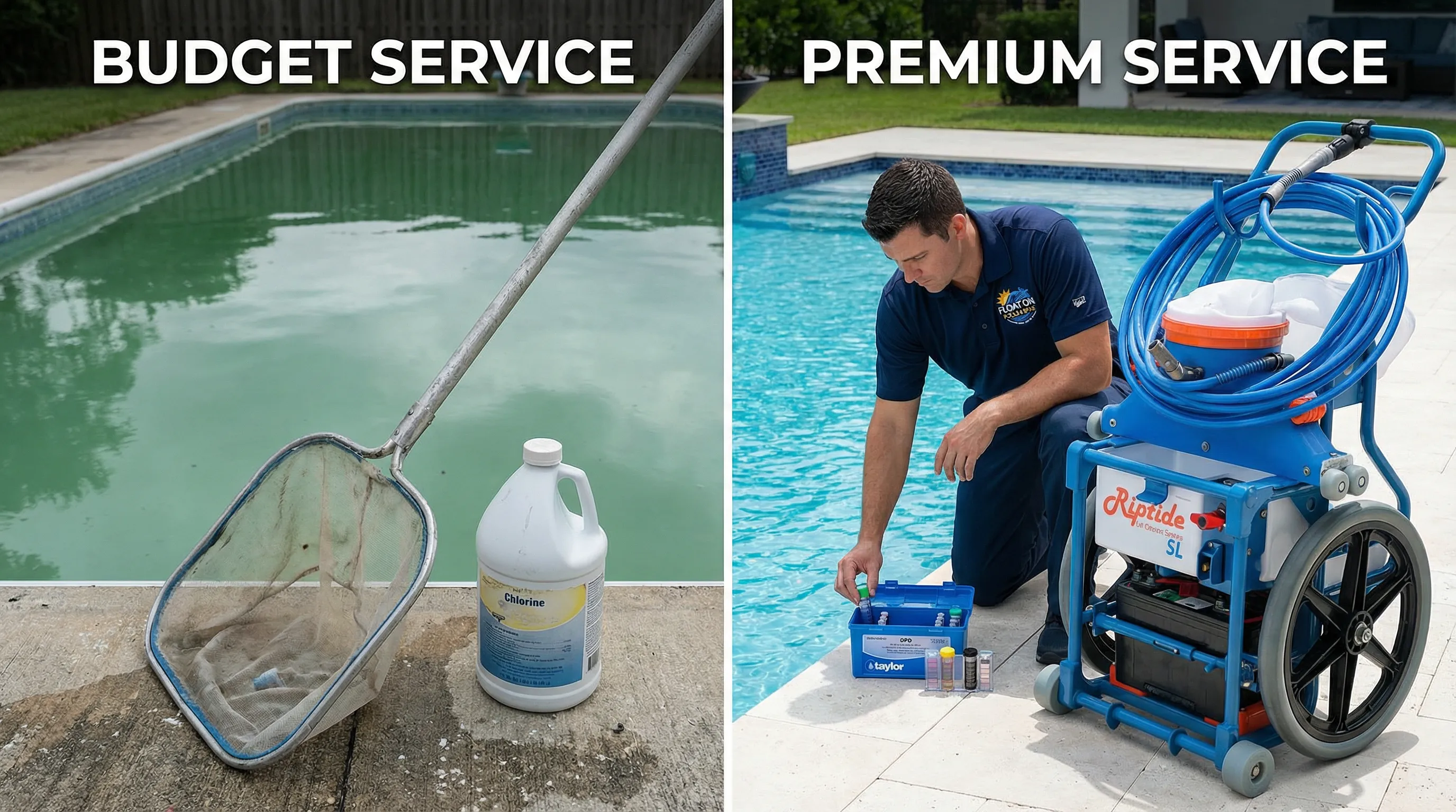 Comparison of cheap neglected pool vs premium maintained pool