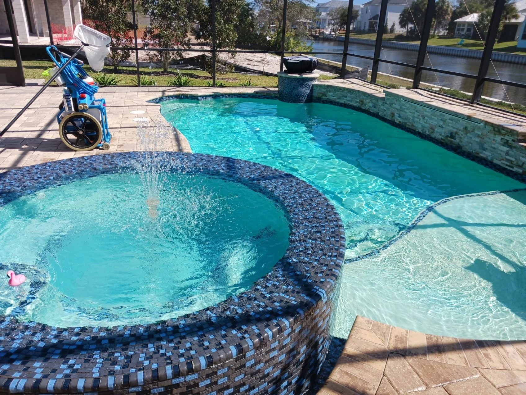 Pool waterline tile cleaning and restoration